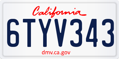 CA license plate 6TYV343
