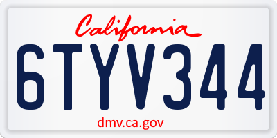 CA license plate 6TYV344