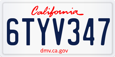 CA license plate 6TYV347