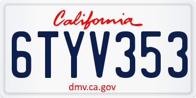 CA license plate 6TYV353