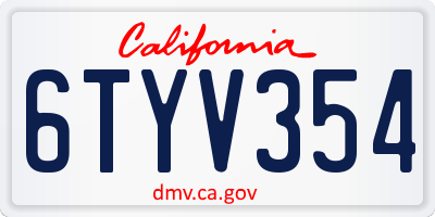 CA license plate 6TYV354