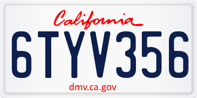 CA license plate 6TYV356