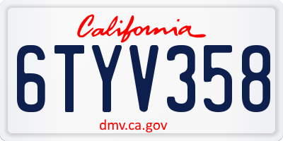 CA license plate 6TYV358