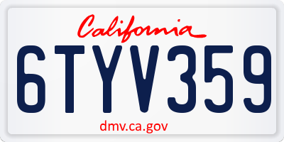 CA license plate 6TYV359