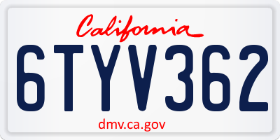 CA license plate 6TYV362
