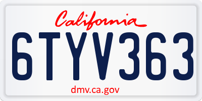 CA license plate 6TYV363