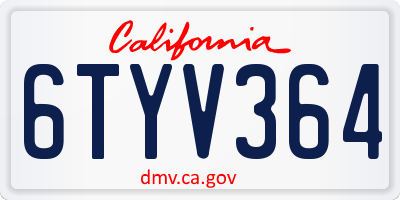 CA license plate 6TYV364