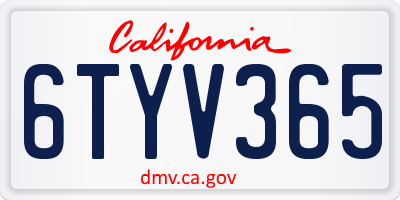 CA license plate 6TYV365