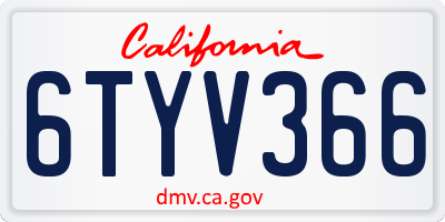 CA license plate 6TYV366