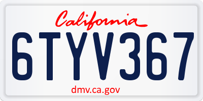 CA license plate 6TYV367