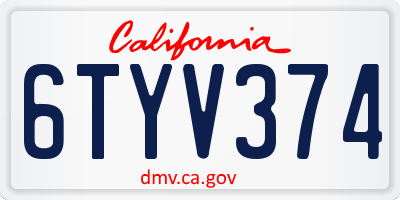 CA license plate 6TYV374