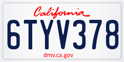 CA license plate 6TYV378
