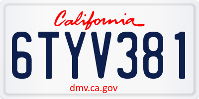 CA license plate 6TYV381