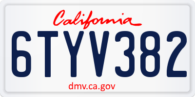 CA license plate 6TYV382