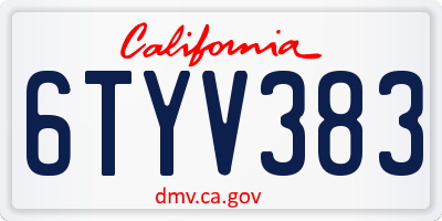 CA license plate 6TYV383