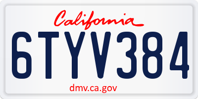 CA license plate 6TYV384
