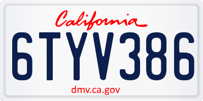 CA license plate 6TYV386