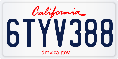 CA license plate 6TYV388