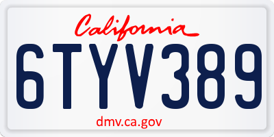 CA license plate 6TYV389