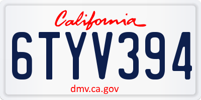 CA license plate 6TYV394