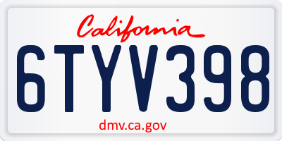 CA license plate 6TYV398