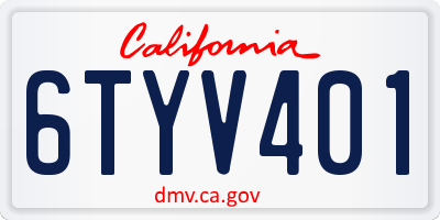 CA license plate 6TYV401