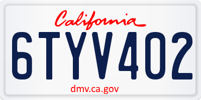 CA license plate 6TYV402