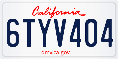 CA license plate 6TYV404
