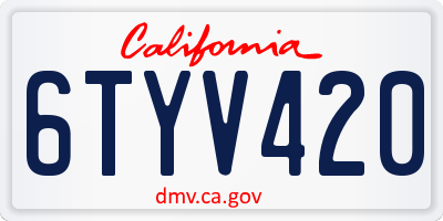CA license plate 6TYV420