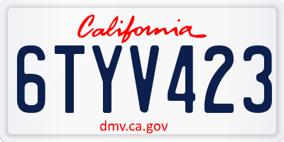 CA license plate 6TYV423
