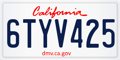 CA license plate 6TYV425