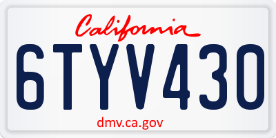 CA license plate 6TYV430