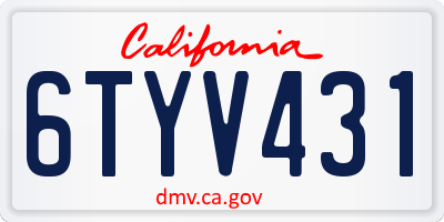 CA license plate 6TYV431