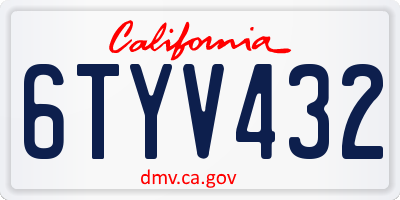 CA license plate 6TYV432