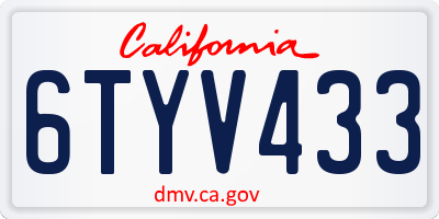 CA license plate 6TYV433