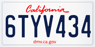 CA license plate 6TYV434