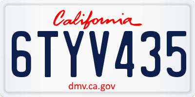 CA license plate 6TYV435
