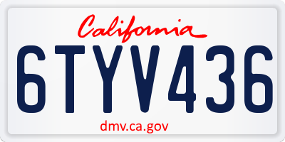 CA license plate 6TYV436