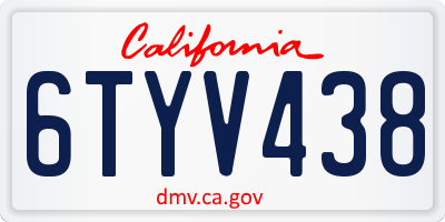 CA license plate 6TYV438