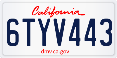 CA license plate 6TYV443