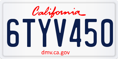 CA license plate 6TYV450