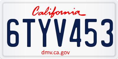 CA license plate 6TYV453