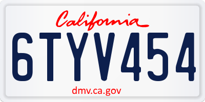 CA license plate 6TYV454
