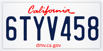 CA license plate 6TYV458