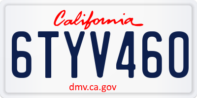 CA license plate 6TYV460