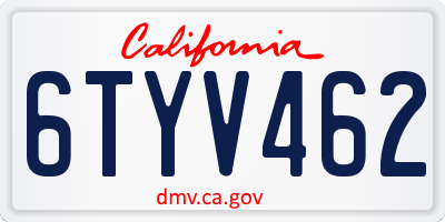 CA license plate 6TYV462