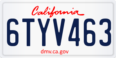 CA license plate 6TYV463
