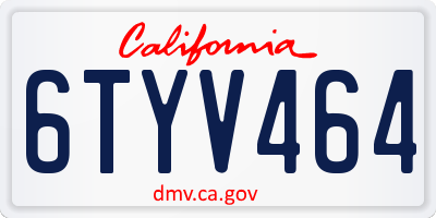 CA license plate 6TYV464