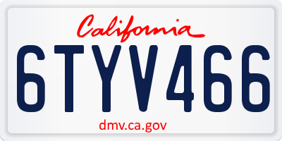 CA license plate 6TYV466