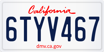 CA license plate 6TYV467